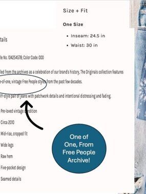 ONE OF ONE FROM FREE PEOPLE ARCHIVES! The Originals Patchwork Denim Pants 30"